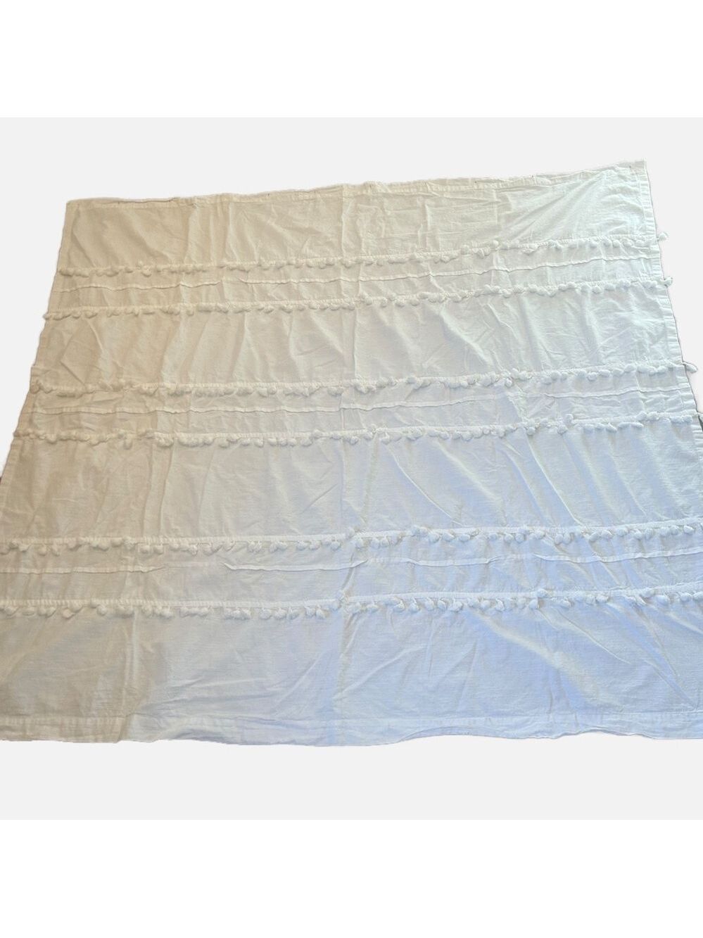 World Market White Shower Curtain Cotton Tassels Boho 72x72”